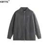 Nova coleção outono/inverno 2025: Suéter de tricô casual retrô americano, gola V de caimento relaxado, peça de outer wear de cor sólida para homens