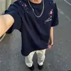 Camiseta de Manga Corta con Bordado de Flor de Ciruelo Americana para Hombre Verano Holgada Versátil Algodón Puro Top Juvenil para Pareja