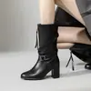 Botas de Comercio Exterior Hebilla de Cinturón Retro Botas Gruesas Martins Botas de Tacón Alto 202452 Botas Romanas Nuevas 33 Mujer