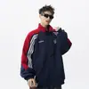 Sudadera Cardigan Deportiva de Manga Raglán Chaqueta para Hombre Otoño Nuevo Estilo Americano Color de Contraste Pareja Casual Cuello Alto Chaqueta Top