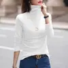 Atacado de fábrica outono e inverno feminino camiseta lisa de manga comprida justa top básico quente gola redonda/gola alta