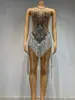 STOCK Vestido de Escenario Sexy con Borlas de Pedrería Transfronterizo Malla Transparente Ajustado para Discoteca Actuación de Celebridad Todo en Uno