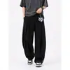 Pantalones Casuales Desestructurados Americanos con Cordón y Pierna Curva para Hombres y Mujeres, Holgados, Versátiles, Pantalones Deportivos de Chándal, Pantalones Largos con Estampado de Letras Grises