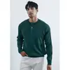 Suéter de Punto a Rayas de Manga Larga con Cuello Henley Abotonado para Hombre, Estilo Old Money con Acabado de Alta Gama, Venta al por Mayor de Fábrica Transfronteriza Otoño/Invierno