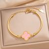 Pulseira Feminina Tubo Quadrado Trevo de Quatro Folhas Dupla Face Moda Luxo Leve Versátil Aço Inoxidável Banhado a Ouro 18k Pulseira Que Não Desbota