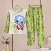 Pijamas de niña, primavera y otoño, jersey de cuello redondo con dibujos animados, ropa de casa de manga larga, traje para niños y niñas, ropa de casa
