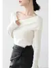 Suéter Negro de Cuello Alto de Una Línea de Manga Larga para Mujer en Otoño 2025 Nuevo Estilo Estilo Perezoso Suéter Versátil
