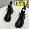 Botas Martin para Mujer Estilo Británico 2026 Otoño/Invierno Nuevas Negras Con Felpa Adelgazantes Botines Cortos Suela Plana Cremallera Lateral Versátiles Botas Individuales