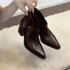 Versión de Piel de Vaca~Hebilla de Metal Casual 2026 Color Pulido Retro Versátil Minimalista Botines de Tacón Alto para Mujer Zapatos de Tacón Alto de Cuero Lavado