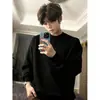 Sudadera Cleanfit para hombre de forro polar gris jaspeado, camiseta de manga larga de peso pesado estilo americano para otoño e invierno, corte regular en los hombros, ideal como capa interior