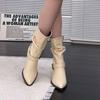 Botines Blancos de Tacón Alto Estilizados de Estilo Coreano para Mujer, Botas de Punta Versátiles para Otoño e Invierno, Impresionantes Botines Gruesos hasta la Mitad de la Pantorrilla