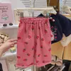 Verão Infantil Novo Infantil Casual Desenho Animado Bordado Manga Curta Xadrez Conjunto de Calça Meninas Estiloso Moda Camiseta Manga Curta