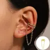 Brincos de Orelha com Franjas Cheios de Strass Estilo Europeu e Americano, Argolas Dupla Camada Geométricas da Moda, Brincos Sem Furo