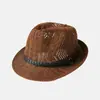 Sombrero de paja de verano transfronterizo tejido hueco sombrero jazz retro para hombres y mujeres sombrero de sol transpirable de playa británico sombrero de vaquero