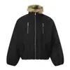 Jaqueta de Trabalho Decorativa com Zíper Gola Alta Algodão Masculina Inverno Rua Americana Design de Alto Padrão Bonita Solta