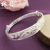 Pulsera de la suerte Cepillada de Dragón y Fénix para mujer plata de ley 999 estilo étnico de ajuste deslizante regalo de vacaciones más vendido plata de ley máxima calidad