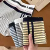 9525 Calzones tipo bóxer a rayas de color block estilo americano para mujer, cómodos estilo deportivo, algodón puro, entrepierna extendida, 10A antibacteriano