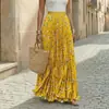 Aliexpress Amazon Primavera/Verano Nueva Falda Floral Moda Falda Acampanada Estampada Falda Larga de Vacaciones Falda Plisada para Mujer