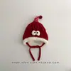 Touca de Natal Vermelha para Bebê, Chapéu de Tricô Quente e Espesso com Proteção para Orelhas para Outono e Inverno, Chapéu de Lã para Bebês Meninos e Meninas de Idade Pequena