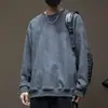 Jaqueta Suéter Retrô Americana com Gola Redonda para Homens na Primavera e Outono Roupas de Camurça Tamanho Grande Solta Tendência Tops de Manga Longa