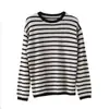 Suéter de punto a rayas blancas y negras de manga larga para mujer, nuevo estilo otoño 2026, simple, holgado, adelgazante, jersey de lana de cuello redondo