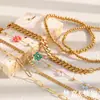 Moda Europeia e Americana Estilo Boêmio Florzinhas Estilo de Férias Aço Inoxidável Banhado a Ouro 18K Pulseira de Corrente Cubana com Contas Elásticas