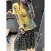 Saia Estilo Blogger da Moda Retalhos Irregulares Xadrez Retro Cintura Alta Emagrecedora Linha A Mq1240