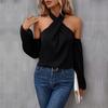 Bai Fen Zhi YiComércio Exterior Amazon Outono Roupas Femininas Europeias e Americanas Transfronteiriça Gola Halter Cor Sólida Ombro a Ombro Manga Longa Camisa para Mulheres