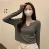 Camiseta Top Puro Deseo para Mujer, Diseño de Primavera y Otoño, Nuevo Estilo de Nicho, Camiseta Básica Dulce y Picante de Manga Larga Corta Ajustada con Cuello en V