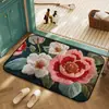 Tapete de banheiro floral transfronteiriço, imitação de caxemira, resistente à sujeira, tapete absorvente para uso doméstico, fácil de limpar, adequado para entrada do chuveiro
