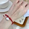Pulseira de corda vermelha em prata de lei s925 feminina estilo antigo pingente gordinho para casal pulseira trançada de corda vermelha pulseira simples de moda nicho