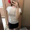 Camiseta Cinza com Bolinhas, Corte Slim, Manga Curta para Mulheres, Novo Modelo Verão 2026, Top Único de Alta Qualidade Estilo Miu
