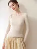 Suéter de Cachemira Otoño Nuevo Estilo Simple Cuello Cuadrado Francés Manga Larga Ajustado Delgado Favorecedor Temperamento Suéter Base de Punto para Mujer