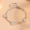 Pulseira de moda transfronteiriça de aço titânio com contas de camada dupla, Roma europeia e americana mais vendida com diamante, camada dupla de aço inoxidável que não desbota, feminina