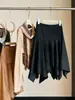 Saia midi irregular em camurça estilo Maillard retrô para mulheres, nova saia de outono slim fit em linha A, evasê, guarda-chuva