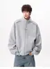 Jaqueta Suéter Pesada com Gola Alta para Homens, Marca Tendência de Primavera, Casual Solta Cleanfit, Estilo Preguiçoso, Cardigã Liso