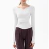 Nueva camiseta deportiva de primavera y otoño con cuello en V, ropa de yoga de manga larga, para correr, profesional, de secado rápido, sensación nude, ajustada, ropa de fitness para mujer