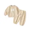 Conjunto de Punto Estilo Coreano para Bebés y Niños Pequeños, Sudadera con Parches de Dibujos Animados y Pantalones Jogger, Conjunto de Dos Piezas Casual y Elegante para Bebés Niños