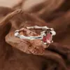 Anillo de Tesoro Abierto de Plata Color S925 para Mujer con Diseño de Bambú, Citrino Natural, Amatista y Topacio, Estilo Nuevo para Transmisión en Vivo