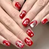 Wear de Natal Curto Quadrado Floco de Neve Vermelho Estrela Pó Brilhante Veado Chapéu de Natal Padrão Patch de Unha Postiça