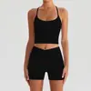 Conjunto de Sutiã Esportivo de Manga Curta com Gola Halter e Bolso para Corrida e Yoga Calça Longa e Curta para Mulheres