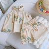 Ropa de verano para niños, traje de estilo coreano de moda para niñas delgadas, nuevo traje de dos piezas con tirantes y pantalones cortos de estilo antiguo chino para niñas pequeñas