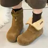 Botas de Nieve Retro de Invierno 2026 Plegables de Lana de Cordero para Mujer Uso Bidireccional Cuero Mate Punta Redonda Suela Plana Botas de Media Caña Hebilla de Cuero