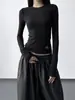2025 Nueva Camiseta Básica de Cuello Redondo para Otoño e Invierno para Mujer Negra Versátil Aspecto Adelgazante Camiseta de Manga Larga con Elegante Top Interior