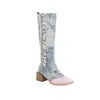 Outono e inverno 2021 Chengdu comércio exterior tamanho grande 40-48 salto baixo botas altas couro estampado mas botas de cano alto botas femininas