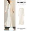 Vestido de Cola de Pescado Estilo Loto Blanco para Mujer, Tejido de Punto de Principios de Primavera, Forma de Pera, Bodycon Berkeley, Vestido Largo
