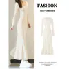 Vestido de Cola de Pescado Estilo Loto Blanco para Mujer, Vestido Largo de Punto de Principios de Primavera, Capa Interior de Abrigo, Falda Bodycon, Vestido de Primavera y Otoño