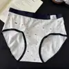 6188 Estilo Universitario Gris y Azul Conejito Lindo Ropa Interior para Mujer Algodón Jacquard Hilo de Color Clase A Algodón Puro Entrepierna Extendido Pantalón Largo 10A