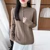 Suéter de Punto de Lana Pura Nuevo Invierno 2026 Cuello Medio Medio Abierto Manga Larga Color Sólido Botón Suéter de Lana Superior para Mujer