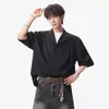 Camisa Masculina de Seda Gelada de Manga Curta para o Verão Casual Solta Fresca High-End Resistente a Amassados Tendência Marca Camisa de Manga Média Jaqueta Top